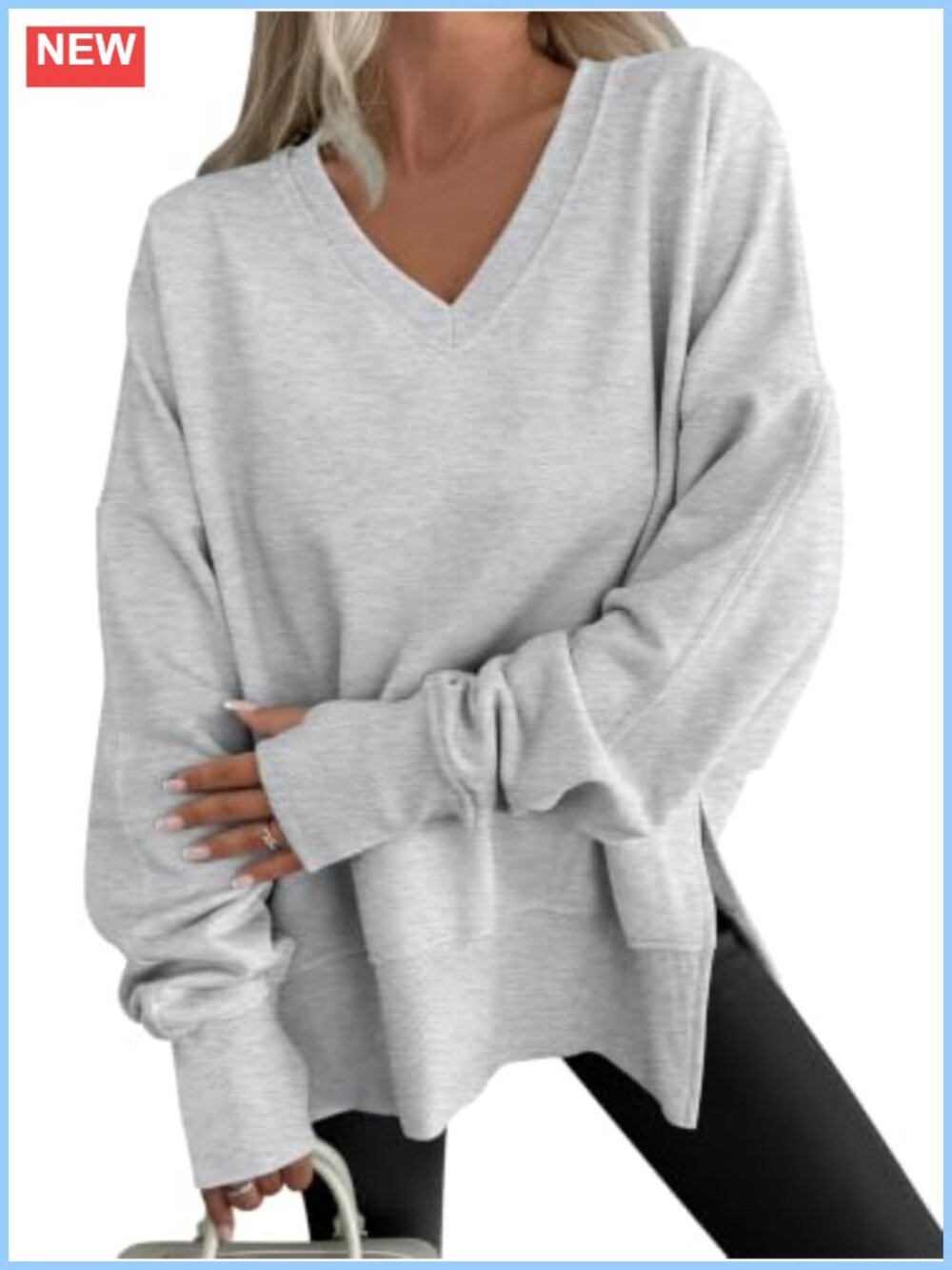 Women's Oversized Fleece Sweatshirt V-Neck Thumbhole Pullover